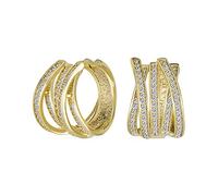 Moderne Mariée Cinq Rangées Micro Pave CZ Large Criss Croix Huggie Hoop Boucles D’Oreilles Pour Les Femmes De Mariage Formelle Partie Jaune 14 K Plaqué Or Charnière Style 0.6 Pouce Diamètre