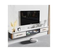 Moderne Meuble TV flottant sous téléviseur avec grand espace de rangement, console multimédia flottante de luxe moderne avec porte rabattable en verre et bureau en plaque de roche, 4 couleurs Rangemen