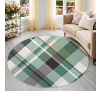 Moderne Minimaliste Grand Tapis Rond à Motif Échiquier Chevrons Géométrique Quadrillage pour Salon Chambre à Coucher Salle de Bain, Lavable en Machine Pile Courte et Douce, Vert Gris, 160 cm