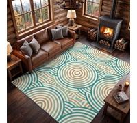 Moderne Minimaliste Lavable Machine Tapis, 140 x 200 cm AntidéRapant Tapis | Bleu Tapis Surface Facile à Entretenir, Géométrique Cercles Arcs Rayures Moquette pour Salon Chambre Cuisine Entrée