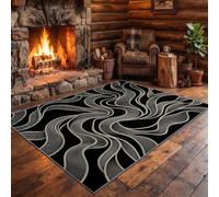 Moderne Minimaliste Léger Tapis, Noir Blanc Antidérapant Poil Ras Tapis | Lignes Ondulées Ruban Lignes Douce Lavable Maison Decoration pour Salon Salle à Manger Chambre d’Enfant Nurserie, 80 x 150 cm