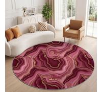 Moderne Minimaliste Tapis Salon 200 cm Marbre Ondulation Ligne Rose Rond Lavable en Machine | Chambre Rugs, Descente de Lit Carpets, AntidéRapant, Chambre Carpet, Doux Poil Ras