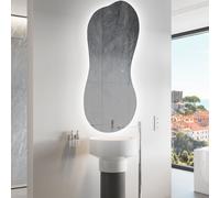 Moderne Miroir mural irrégulier décoratif avec rétro-éclairage LED 54 x 104 cm | Couleur LED : Blanc froid 7000K | Interrupteur de rétro-éclairage Sensor | KLS221