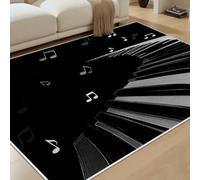 Moderne Musique The Carpet 90x150 cm Touches de Piano Noir Blanc Tapis à Poils Courts et Moelleux Dessous antidérapant Lavable Motif de Notes Musicales Tapis pour Salon Cureau Salle à Manger Cuisine
