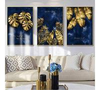 Moderne Nordique De Luxe Bleu Marine Or Texture Abstraite sur Toile Tableau Murale Art Affiche Peinture DéCorative pour Salon Decoration à La Maison sans Cadre 60x80cm×3pcs