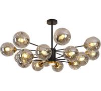 Moderne Nordique Spoutnik Branche Grappe De Verre Bulle Lustre Noir LED Plafonnier Fumée Gris Ambre Verre Ferme Suspension Industrielle pour Cuisine Salle à Manger Salon, Black+Gray, 16 Light