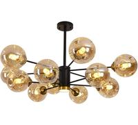 Moderne Nordique Spoutnik Branche Grappe De Verre Bulle Lustre Noir LED Plafonnier Fumée Gris Ambre Verre Ferme Suspension Industrielle pour Cuisine Salle à Manger Salon, Black+Amber, 12 Light