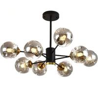Moderne Nordique Spoutnik Branche Grappe De Verre Bulle Lustre Noir LED Plafonnier Fumée Gris Ambre Verre Ferme Suspension Industrielle pour Cuisine Salle à Manger Salon, Black+Gray, 6 Light