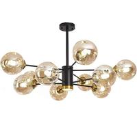 Moderne Nordique Spoutnik Branche Grappe De Verre Bulle Lustre Noir LED Plafonnier Fumée Gris Ambre Verre Ferme Suspension Industrielle pour Cuisine Salle à Manger Salon, Black+Amber, 10 Light