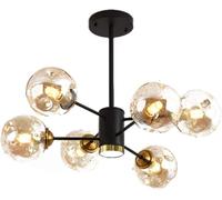 Moderne Nordique Spoutnik Branche Grappe De Verre Bulle Lustre Noir LED Plafonnier Fumée Gris Ambre Verre Ferme Suspension Industrielle pour Cuisine Salle à Manger Salon, Black+Amber, 6 Light