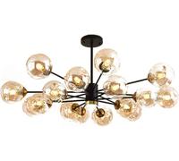 Moderne Nordique Spoutnik Branche Grappe De Verre Bulle Lustre Noir LED Plafonnier Fumée Gris Ambre Verre Ferme Suspension Industrielle pour Cuisine Salle à Manger Salon, Black+Amber, 16 Light