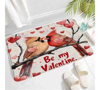 Moderne Paillasson Avant Jour des Oiseaux Rouges Couple d'oiseaux Soyez Mon Amour Roses Cœur Arbre Amant Paillasson Tapis Sortie de Douche 40×60cm pour Couloir,Balcon,Entrée
