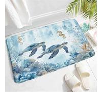Moderne Paillasson Sea Turtle Teal Blue Ocean Beach Turtles Seahorse sous-Marin Coral Reef l Animal Côtier Tapis de Porte Tapis de Bain 40×60cm pour Baignoire,Cuisine,Terrasse