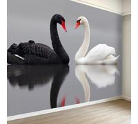Moderne Papier Peint Panoramique 350L x 256H cm, Animal Forme de Cœur Cygne Papier Peint Intissé pour Salon Chambre à Coucher - Gris Argenté XXL Fresque Murale Moderne Décoration, Art Mural Poster