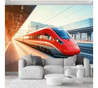 Moderne Papier Peint Panoramique 3D 450L x 280H cm, Architecture Quai Train à Grande Vitesse Papier Peint Intissé - Marron Foncé Fresque Murale Photo Moderne pour Salon Chambre d'enfant Fond TV