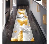 Moderne Papillon Tapis de Cuisine Devant Evier Antidérapant Lavable 60 x 180 cm, Luxe Insecte Art Abstrait Animal Tapis de Passage, Carpet pour Chambre à Coucher Descente de lit Salon Interieur