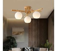 Moderne Plafonnier Minimaliste Intérieur Bois Couleur Chambre Lampe Plafond Led Créatif Romantique Bois Plafond Lumière Salon Lampe Verre Abat-Jour Restaurant Café Cuisine Décoration Éclairage,3 heads
