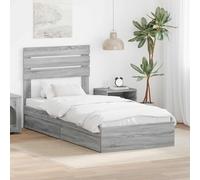 Moderne Rangement Bois Ingénierie Épuré Petite Ville Gris 90 x 190 cm | Lit de Rangement avec Tiroirs Gris Sonoma 90x190 cm Bois d'Ingénierie, Literie Moderne avec Tête de Lit Intégrée pour Petite