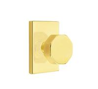 Moderne rectangle Rosace de porte avec ensemble de boutons de forme octogonale Contemporain Unlacquered Brass, Privacy - 2 3/8