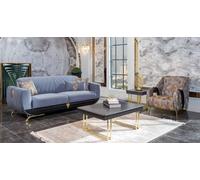 Moderne rembourré Salon Meubles Designer Bleu Fauteuil 3 places 4pcs