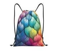 Moderne Sac à Dos Cordon Feuilles dégradées de Couleurs Rainbow imprimées Sacs à Cordonnet Premium Sac de Gym pour Decontracte Yoga Filles 36X42cm