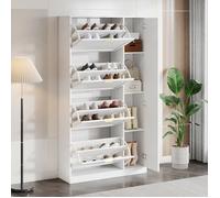 Moderne Schuhschrank mit Spiegel, 4 klappbaren Aufbewahrungsfächern, verstellbarem Regalbrett hinter dem rechten Spiegel, ideal fü