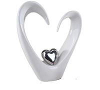 Moderne sculpture décorative de coeur en céramique blanc / argent Hauteur 33 cm
