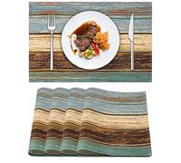 Moderne Set de Table de Café Turquoise Marron Sets de Table en Tissu Lin de Peinture d'art Abstrait Planche Rayures Sets de Table Colorés pour Cuisine 32 x 45 cm Lot de 4 Marron Set de Table (Vert)