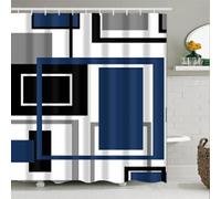 Moderne Simple Bleu Marine géométrique Rideau de Douche Accessoires de Salle de Bain décor Noir et Gris Rideau de Douche avec Crochets 90x200cm/35x79in(WxH)