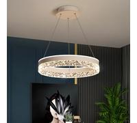 Moderne Table à Manger Lustre Haut de Gamme Restaurant Pendentif Lumière LED Anneau avec Cristal Forme Acrylique Dimmable Télécommande Réglable Rond Plafonnier (Blanc)