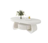 Moderne Table Basse Ovale en Bois Massif for Salon, Design Peu encombrant for Les Petites Maisons Simple(Blanc,120cm)