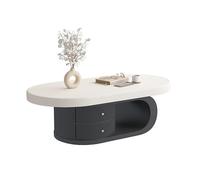 Moderne Table Basse Ovale Vintage en Bois Massif for Salon, Design Peu encombrant for Les Petites Maisons Simple(Blanc,100cm)