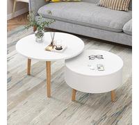 Moderne Table Basse Salon Ronde, Table Basse Ronde Moderne Gigogne, Moderne Simple Net Table Basse En Bois Massif Rouge, Table Basse De Salon, Petite Table Centrale, Tables D'appoint Pour Petit Salon(