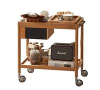 Moderne Table d'appoint étroite avec roulettes, table d'appoint mobile avec étagère de rangement et panier de rangement intérieur for petits espaces, table d'appoint en bois avec plateau coulissant et