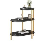 Moderne Table d'appoint ovale, table de chevet avec étagère de rangement latérale à 3 niveaux, table basse moderne, petite bibliothèque, présentoir for chambre à coucher, salon, bureau, blanc Simple
