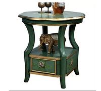 Moderne Table de chevet d'appoint traditionnelle, table basse ronde peinte à fleurs avec tiroir et étagère de rangement, table d'appoint de canapé vintage for salon, chambre à coucher Simple