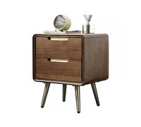 Moderne Table de chevet en bois massif de luxe moderne for chambre à coucher, table d'appoint, couleur noyer, armoire de rangement à 2 tiroirs avec 4 pieds de table en métal for chambres à coucher, sa