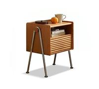 Moderne Table de chevet en bois massif, meuble de chevet au design vintage, organiseur de chambre à coucher avec pieds de table en métal et étagère ouverte, couleur bois naturel, L50,4 x l35 x H56 cm