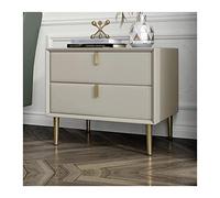 Moderne Table de chevet en simili cuir, table de chevet moderne à 2 tiroirs de rangement, côté d'extrémité avec cadre en bois et pieds de table en métal, meubles de salon de chambre à coucher, kaki Pr