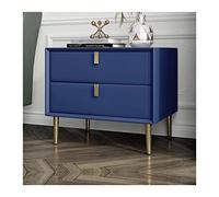 Moderne Table de chevet moderne en simili cuir bleu foncé, table de chevet à 2 tiroirs de rangement, côté d'extrémité avec cadre en bois, pieds de table en métal, tables de nuit for meubles de salon d
