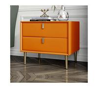 Moderne Table de chevet moderne en simili cuir, table de chevet à 2 tiroirs de rangement, cadre en bois d'extrémité, pieds de table en métal for meubles de salon de chambre à coucher (orange) Pratique