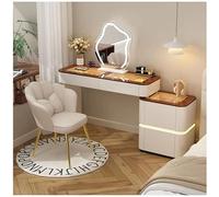 Moderne Table De Maquillage avec Miroir HD Et LumièRes LED RéGlables, Coiffeuse De Chambre à Coucher avec 4 Tiroirs Armoire Rangement, Chaise, Coiffeuse avec Armoire LatéRale RéGlable