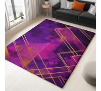 Moderne Tapis de Salon Lavable 140 x 200 cm, Faible Poil Antidérapant Adapté à l'aspirateur avec Motif Luxe Géométrie Lignes Tapis Chambre pour Commercial de Bureau, Violet