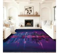 Moderne Tapis de Salon Moelleux et Confortable 180 x 270 cm Violet | Tapis Salon Moquette Descente De Lit Tapis Chambre Numérique Futur Ville à Manger Douce Antidérapant Cuisine Salle