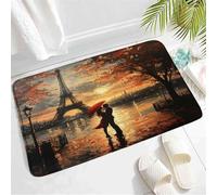 Moderne Tapis d'Entrée Tour Eiffel France Paris Rue Couple Romantique sous Un Parapluie Rouge Jour Tapis de Porte Tapis de Porte 40×60cm pour Terrasse,Cuisine,Douche