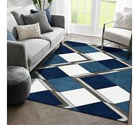 Moderne Tapis Salon Descente de lit Chambre Grande Taille Tapis Geometric Contrast Blue and White Rhombus 140 x 200 cm (4'6''x6'6'')