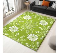 Moderne Tapis ultra doux pour chambre d'enfant, 60 x 90 cm, antidérapant tapis décoratif intérieur et extérieur Fleurs Blanches Feuilles Vertes Motifs pour chambre à coucher, salle de jeux, salon Vert