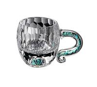 Moderne Tasses luxueuses en cristal transparent, petites tasses à café ou thé verre texture diamant avec anses raffinées, 60 ml Fêtes(Green)