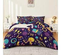 Moderne Tendance Animé Parure de Lit réversible, Microfibre Douce, Géométrique Blocs Couleurs Éclairs Taches Housse de Couette, Bleu Marine 200 x 200 cm avec 1 Taies d'oreiller, pour Enfants