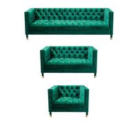 Moderne Vert Ensemble Salon 2x Canapés Canapé Chesterfield Aménagement Fauteuil